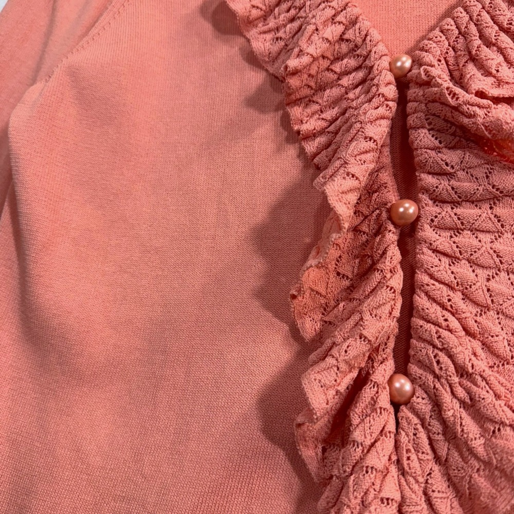 Due Per Due M Coral Pink Ruffle Cardigan Pearl Button‎ Fairy Coquette Valentines - Picture 3 of 12